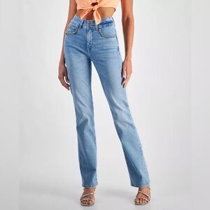 GUESS Women's Embellished Shape Up Straight Leg Jeans